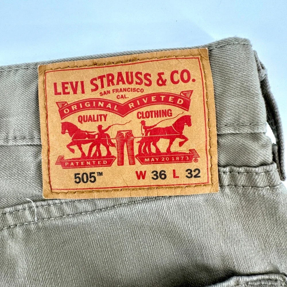 Levis 505 Regular Fit Straight Leg Khaki Tan Pants Mens 36x32 00505-0718 Cotton